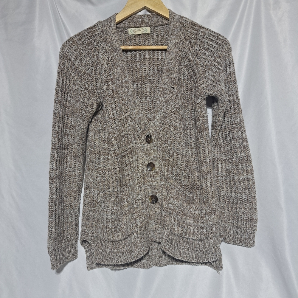 Pink Rose Womens Small Chunky Knot Button Cardigan Gray Brown